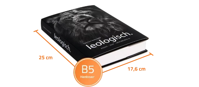 Hardcover im Format B5 mit 25 mal 17,6 Zentimetern