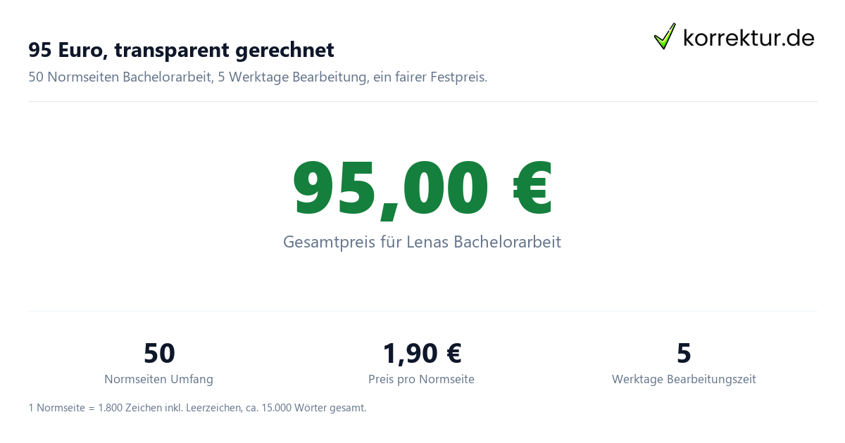 95 Euro, transparent gerechnet Bachelorarbeit gerettet für 95 Euro: Rechnung 50 Normseiten Korrekturlesen