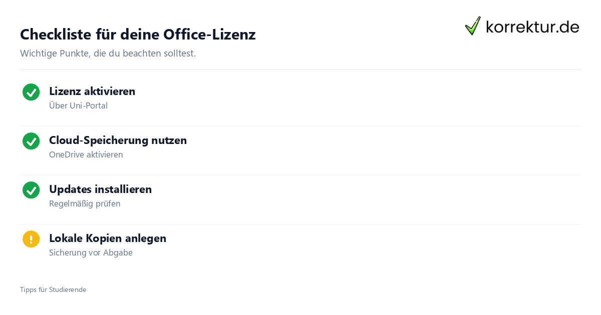 Checkliste für deine Office-Lizenz Checklist Office Studi-Lizenz Microsoft 365 Studium