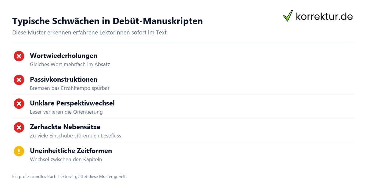 Typische Fehler im Manuskript vor Lektorat oder Korrektorat fürs Buch
