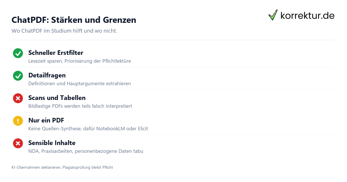 ChatPDF: Stärken und Grenzen ChatPDF Grenzen und Datenschutz beim PDFs zusammenfassen im Studium