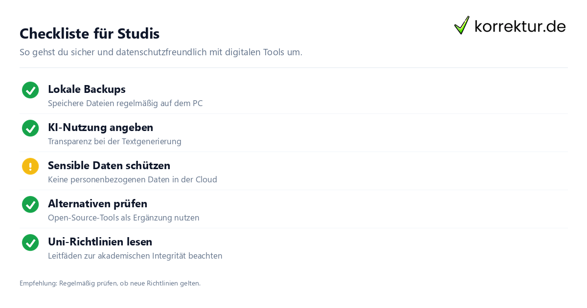 Checkliste für Studis Checkliste für den sicheren Umgang mit US-Diensten im Studium