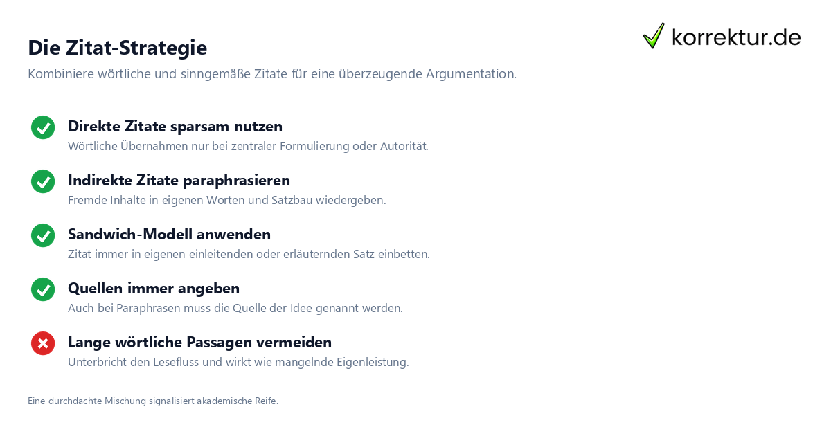 Die Zitat-Strategie Zitate richtig kombinieren: Direkte und indirekte Formen im Textfluss