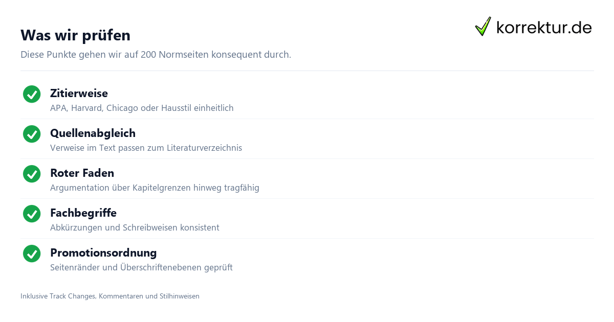 Dissertation Korrekturlesen 200 Seiten ruhig planen, Prüfpunkte der Lektorin