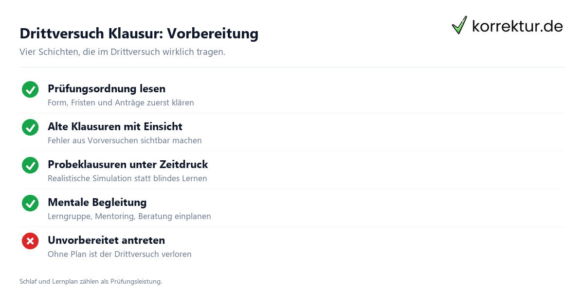 Drittversuch Klausur: Vorbereitung Drittversuch Klausur: Vorbereitung in vier Schichten