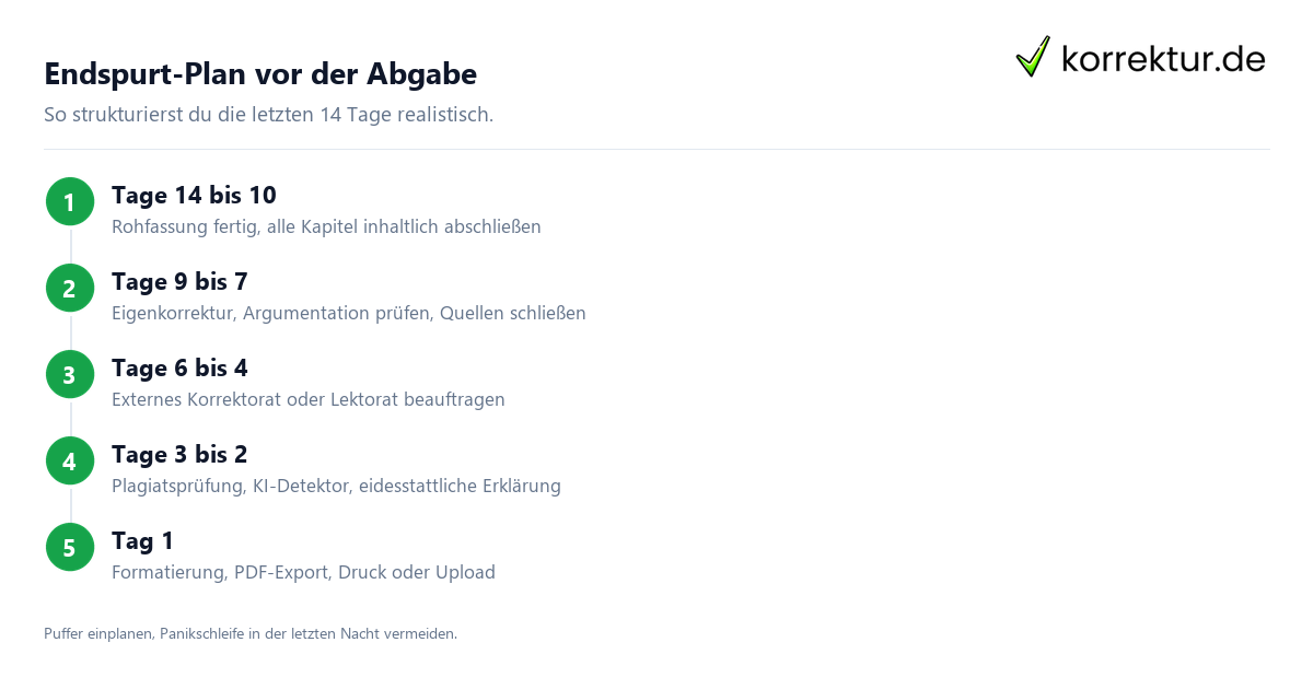 Endspurt-Plan vor der Abgabe Endspurt in der Prüfungsphase: Zeitplan für die letzten zwei Wochen