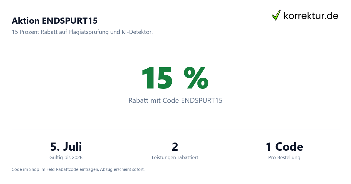 Endspurt in der Prüfungsphase 2026: 15 Prozent Rabatt mit Code ENDSPURT15
