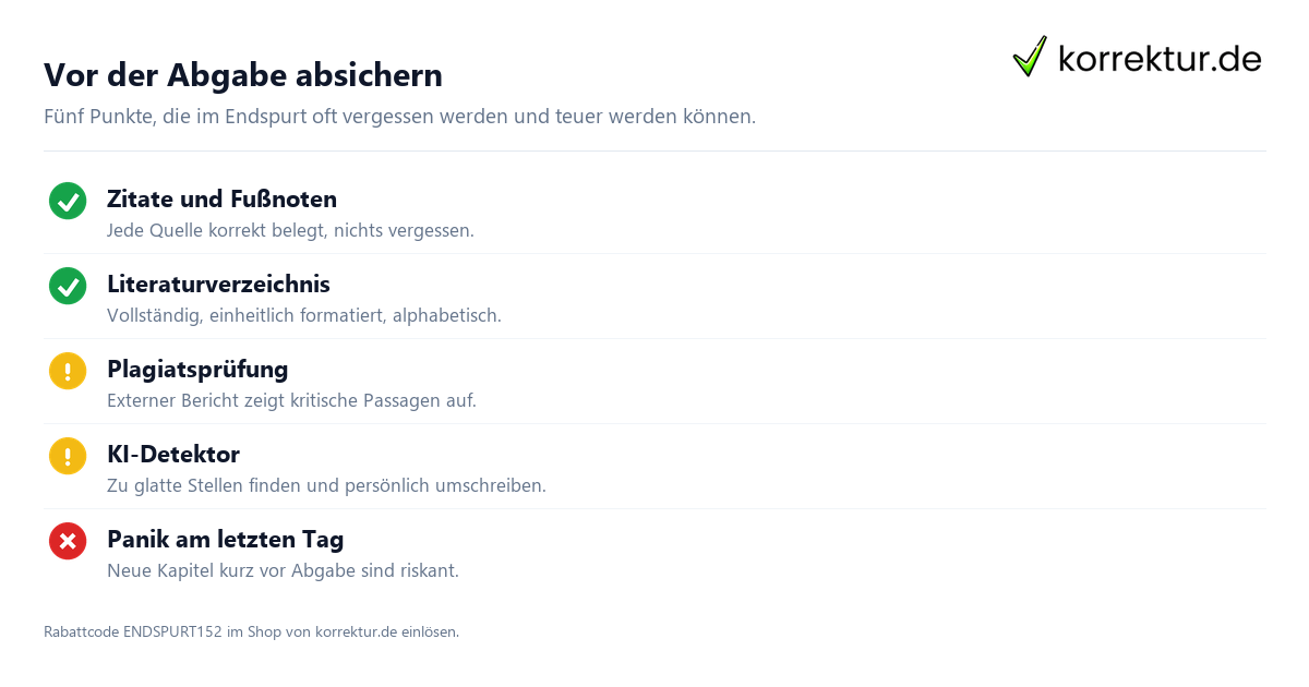 Vor der Abgabe absichern Checkliste Endspurt in der Prüfungsphase clever meistern mit Plagiat und KI-Detektor
