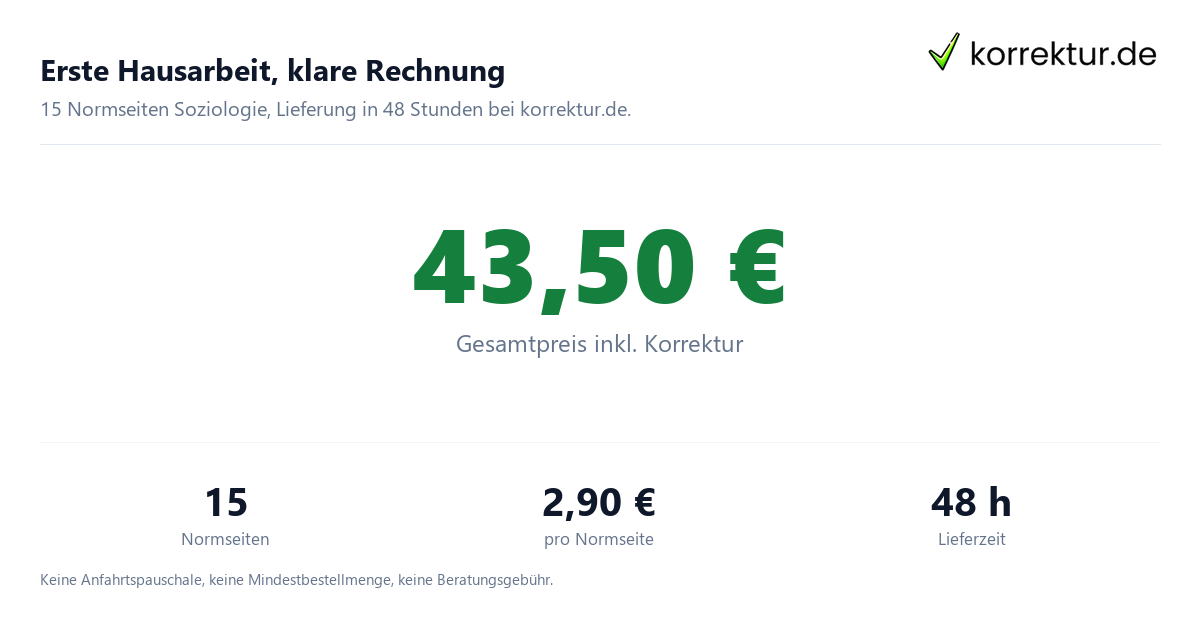 Erste Hausarbeit für 43,50 Euro korrigieren lassen Preisbeispiel