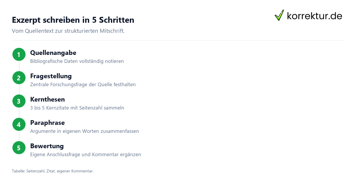 Exzerpt schreiben Anleitung Aufbau Schritte