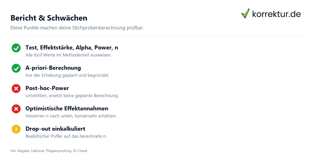 Checkliste Qualität der G*Power Stichprobenberechnung
