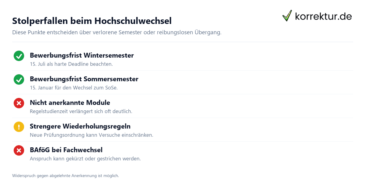 Stolperfallen beim Hochschulwechsel Checkliste Hochschulwechsel Fristen und Stolperfallen