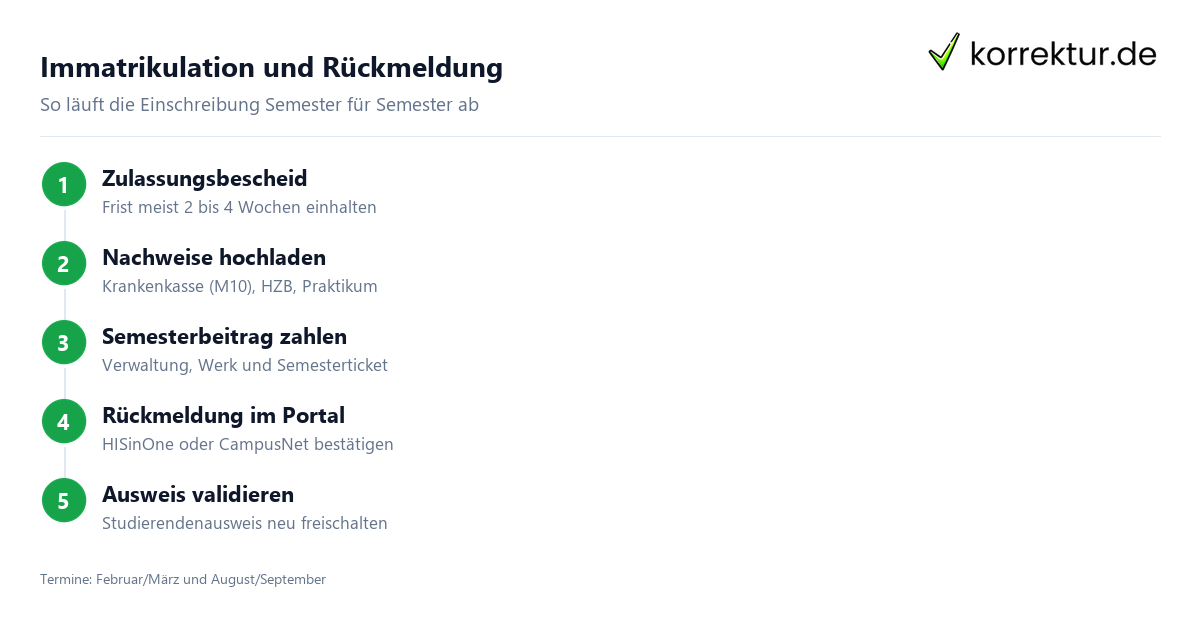 Immatrikulation und Rückmeldung im Studium: Schritte Semester für Semester