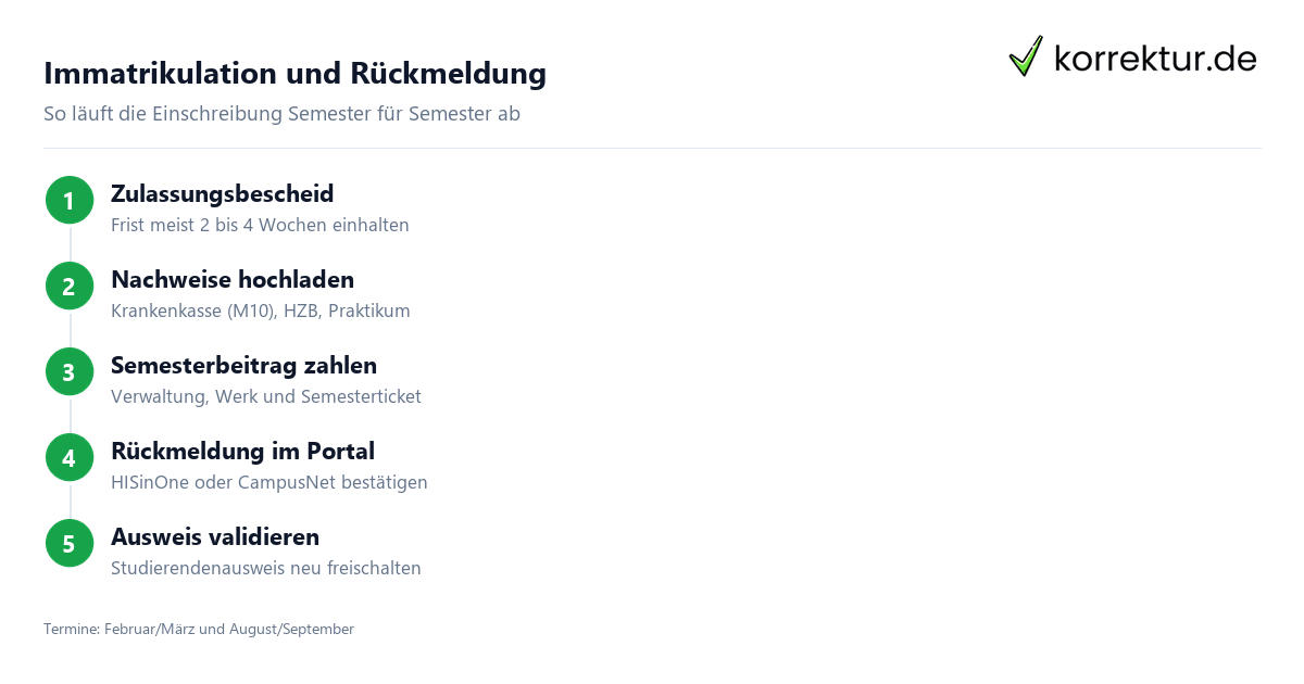 Immatrikulation und Rückmeldung Immatrikulation und Rückmeldung im Studium: Schritte Semester für Semester
