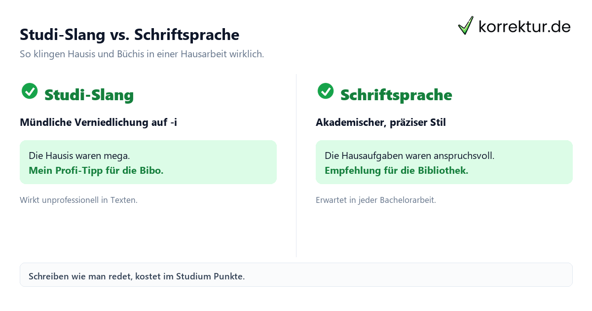 Studi-Slang vs. Schriftsprache Kindis Hausis Büchis vs. wissenschaftliche Schriftsprache im Vergleich