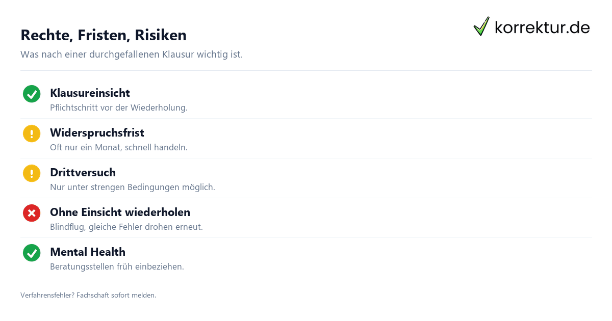 Rechte, Fristen, Risiken Klausur durchgefallen: Rechte und Risiken im Überblick
