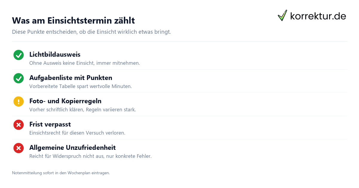 Was am Einsichtstermin zählt Klausureinsicht beantragen und auswerten: Checkliste für den Termin
