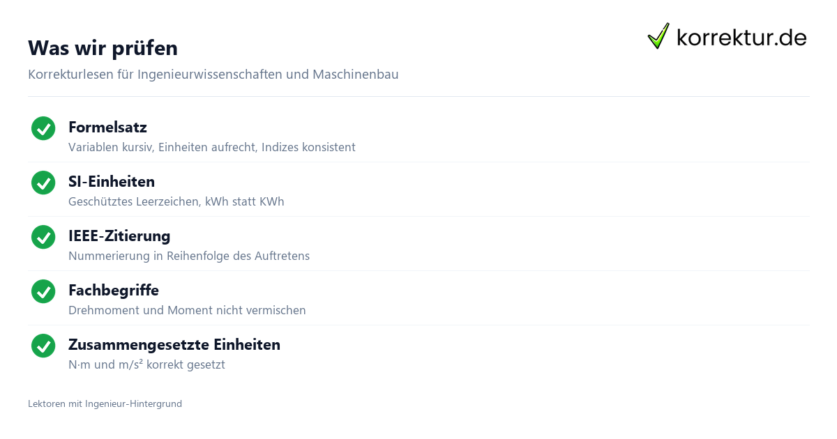 Was wir prüfen Korrekturlesen Ingenieurwissenschaften und Maschinenbau Prüfpunkte