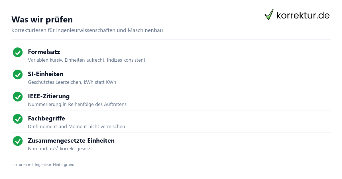 Was wir prüfen Korrekturlesen Ingenieurwissenschaften und Maschinenbau Prüfpunkte