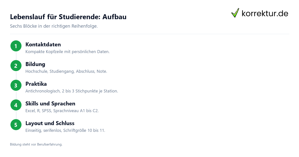 Lebenslauf für Studierende, Aufbau Schritt für Schritt