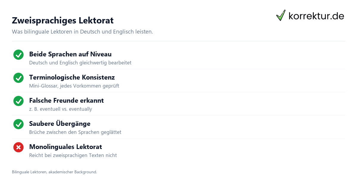 Zweisprachiges Lektorat Lektorat zweisprachig Deutsch und Englisch Leistungen