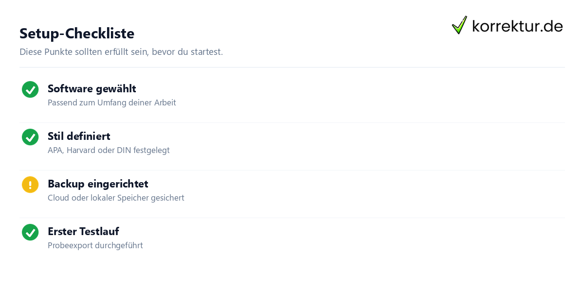 Checkliste für die Einrichtung einer sauberen Literaturdatabase