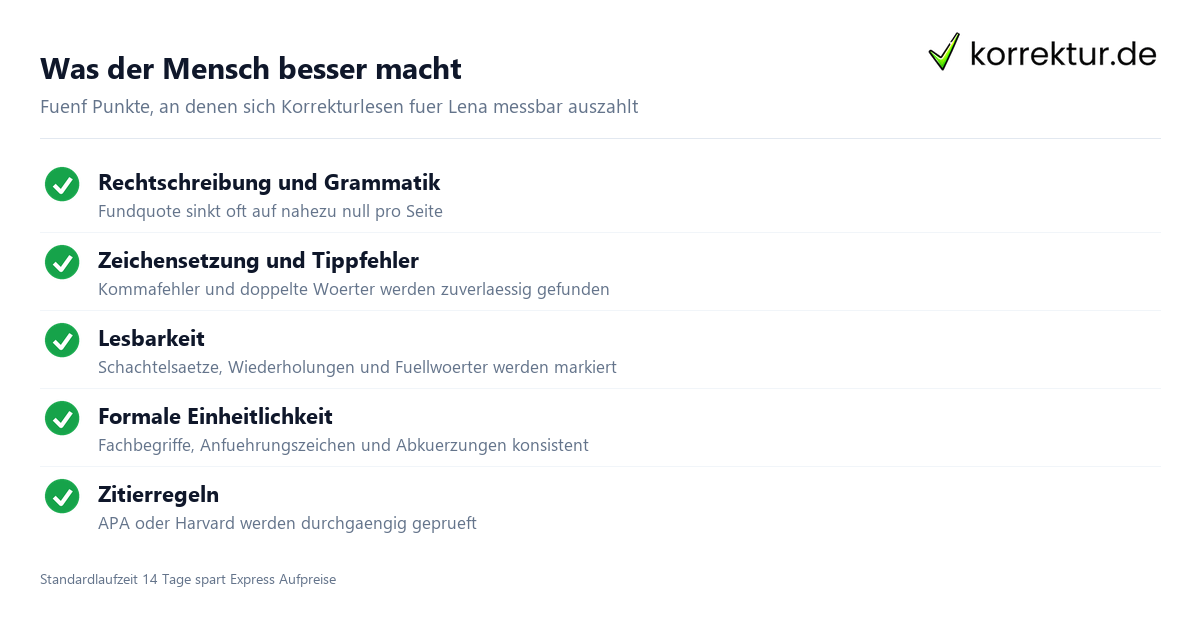 Was der Mensch besser macht Masterarbeit korrigieren neben dem Nebenjob, Leistungen eines erfahrenen Lektors