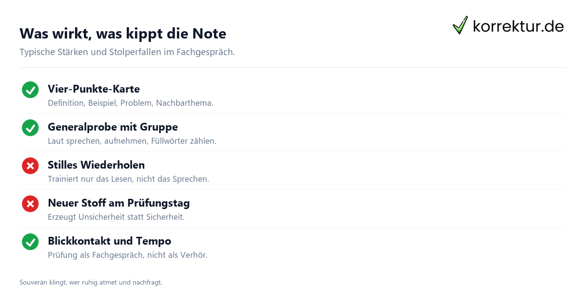 Was wirkt, was kippt die Note Checkliste mündliche Prüfung vorbereiten: gute und schlechte Strategien