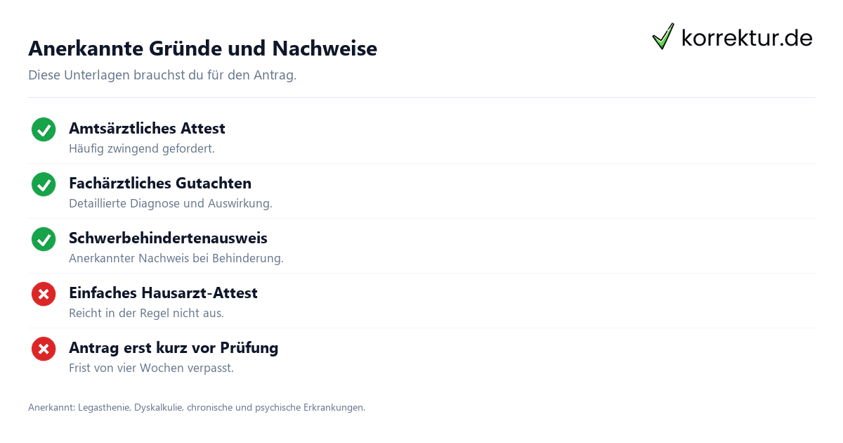 Anerkannte Gründe und Nachweise Nachteilsausgleich im Studium beantragen Voraussetzungen und Nachweise