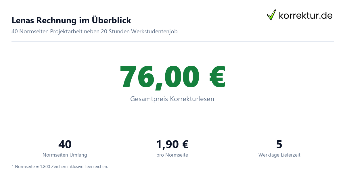 Projektarbeit korrigieren neben dem Werkstudentenjob Kosten und Umfang