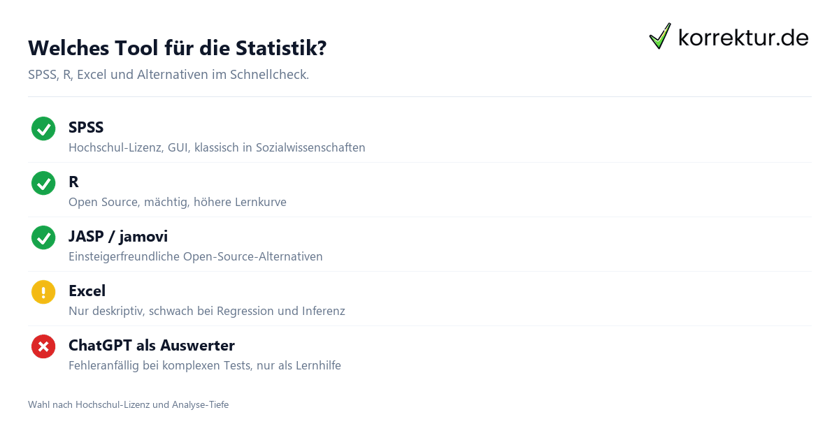 Statistik Bachelorarbeit: Tool-Vergleich SPSS, R, Excel