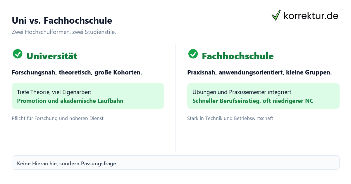Uni vs. Fachhochschule Uni vs. Fachhochschule Vergleich Stil und Praxis