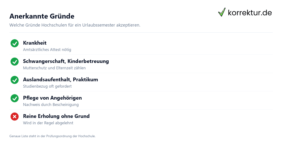 Anerkannte Gründe Urlaubssemester beantragen anerkannte Gründe Checkliste