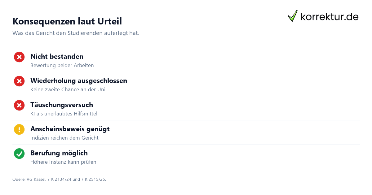 Konsequenzen laut Urteil Folgen des VG Kassel Urteils zu ChatGPT in Bachelorarbeit