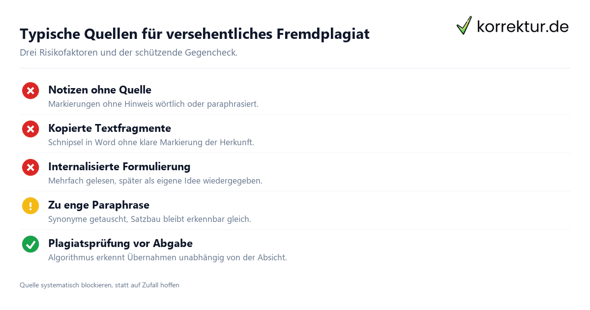 Typische Quellen für versehentliches Fremdplagiat Typische Quellen für versehentliches Fremdplagiat Checkliste