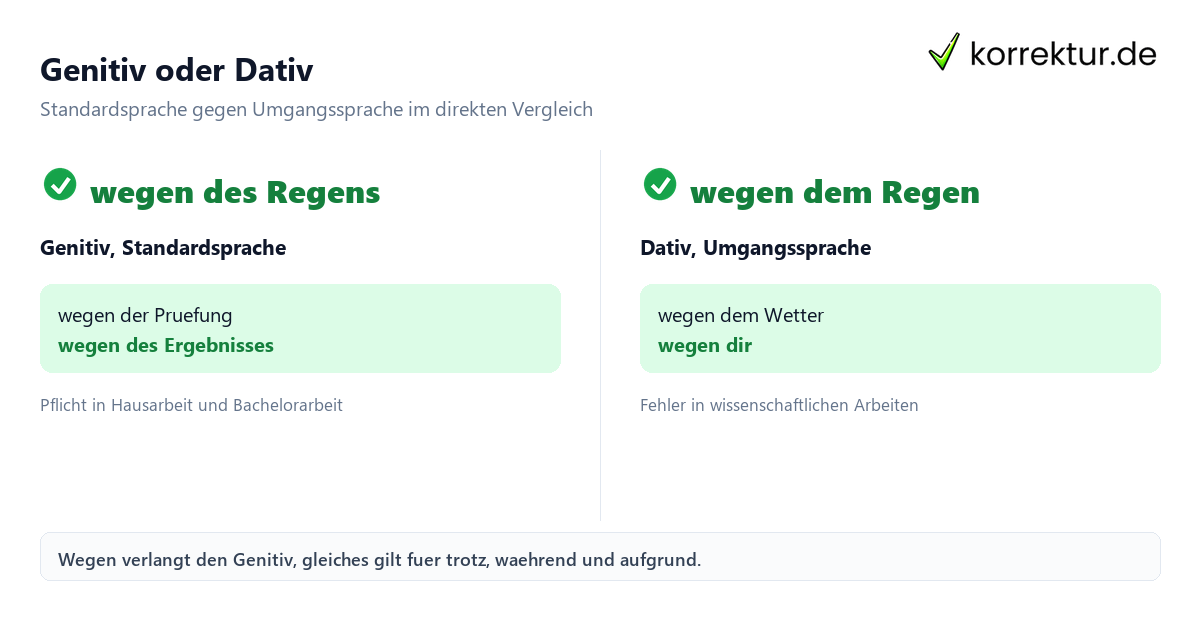 Genitiv oder Dativ Wegen mit Genitiv oder Dativ Vergleich der Formen