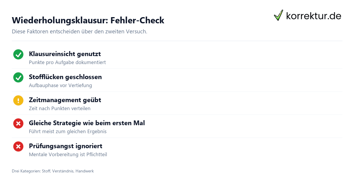 Wiederholungsklausur: Fehler-Check Checkliste Wiederholungsklausur Vorbereitung und Fehlerquellen