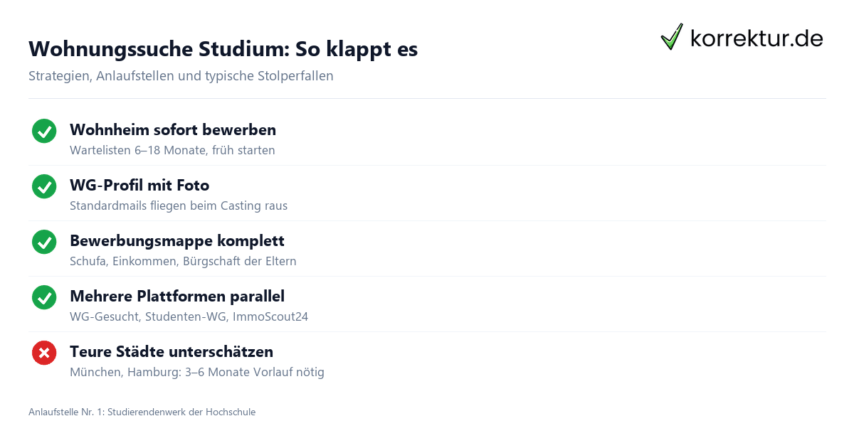 Wohnungssuche Studium: So klappt es Wohnungssuche Studium: Checkliste für erfolgreiche Bewerbung und Plattformen