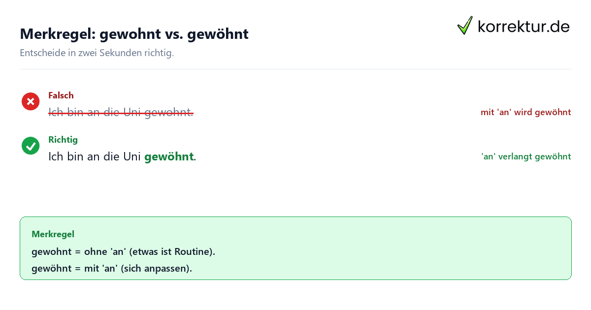 gewohnt oder gewöhnt: Merkregel richtig und falsch im Vergleich