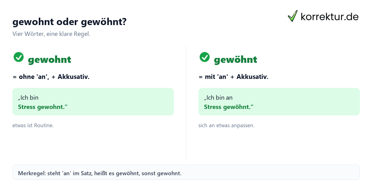 gewohnt oder gewöhnt: Unterschied und Regel mit Beispielen
