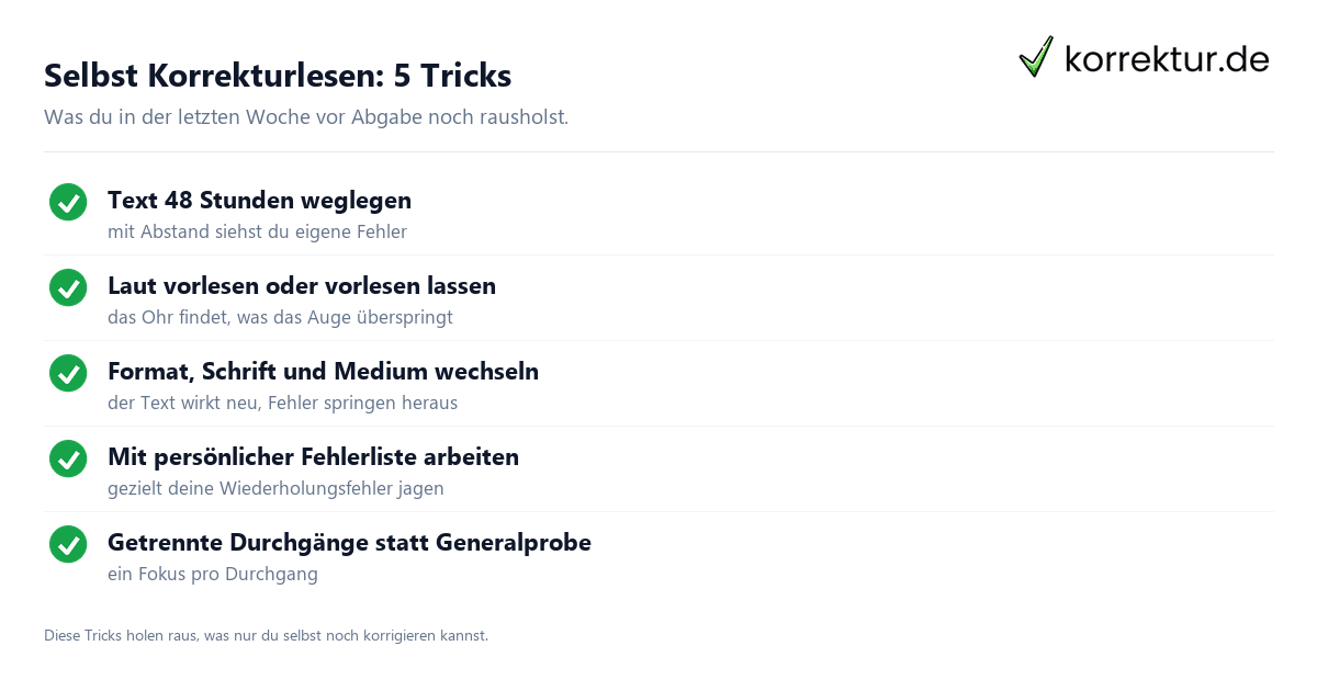 Selbst Korrekturlesen 5 Tricks Selbst Korrekturlesen: 5 Tricks für die letzte Woche als Checkliste