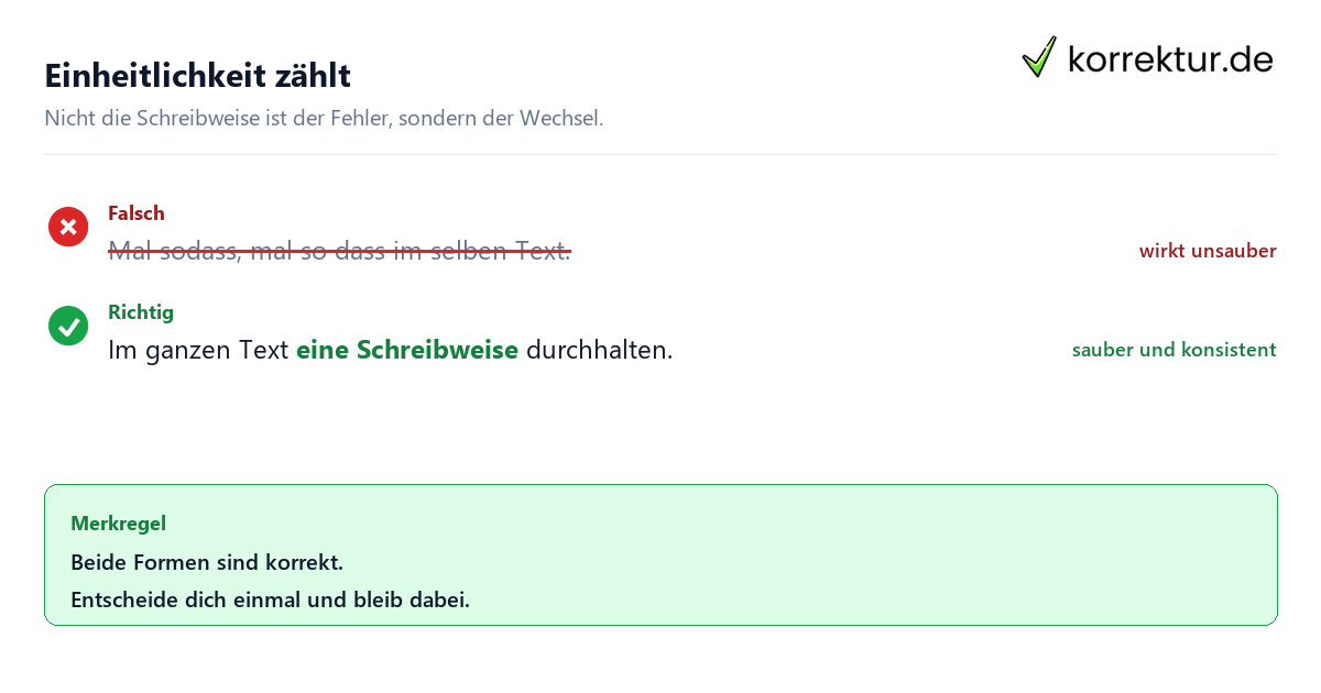 sodass oder so dass: im ganzen Text einheitlich schreiben