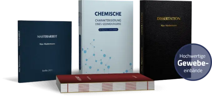 Masterarbeit, Dissertation und Softcover-Arbeit mit hochwertigen Gewebeeinbänden