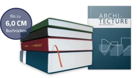 Gedruckte Abschlussarbeiten als Hardcover-Stapel mit bis zu 6,0 cm Buchrücken
