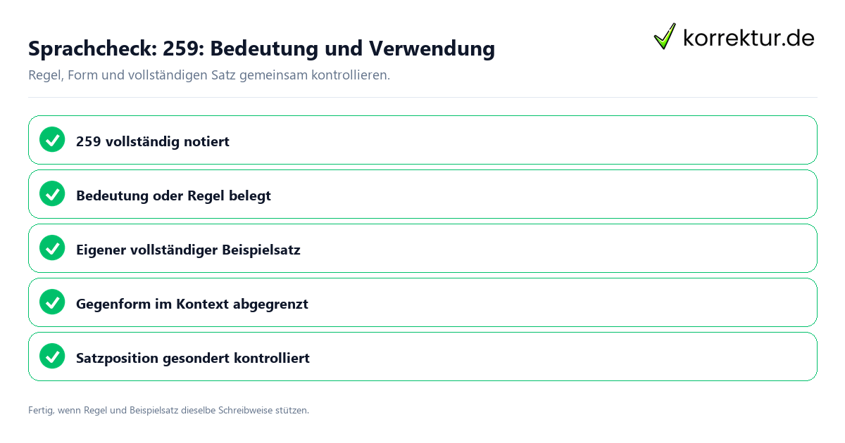 Sprachcheck: 259: Bedeutung und Verwendung Konkreter Sprachcheck zu 259: Bedeutung und Verwendung mit Regel und vollständigem Beispielsatz