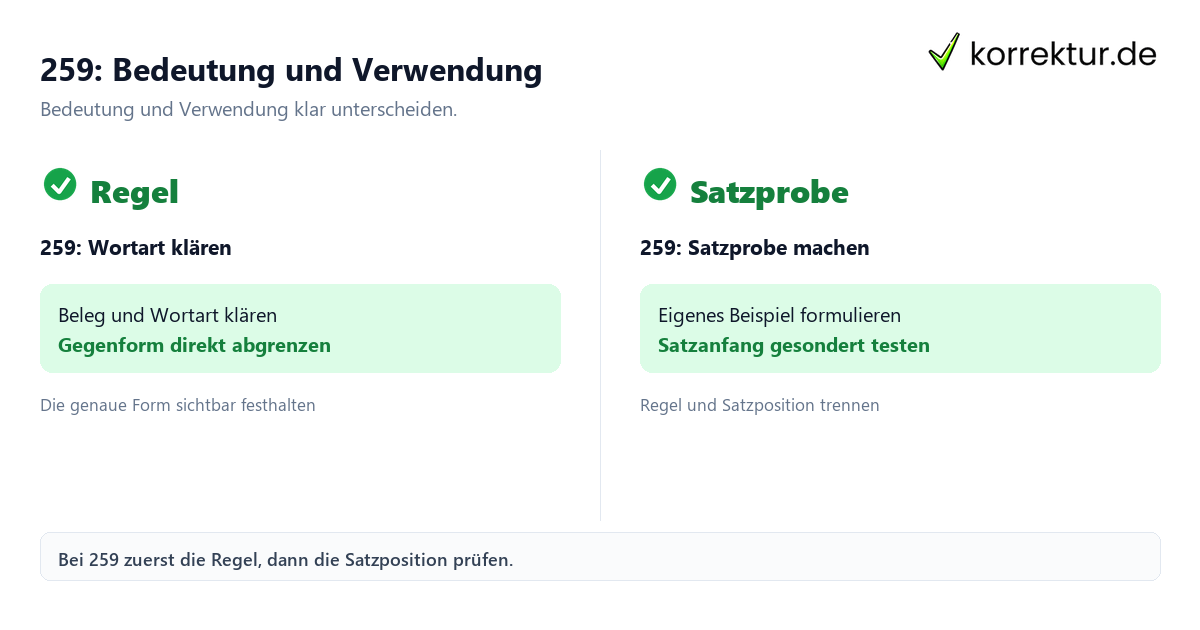 259: Bedeutung und Verwendung 259: Bedeutung und Verwendung mit Bedeutung und passender Verwendung im Vergleich
