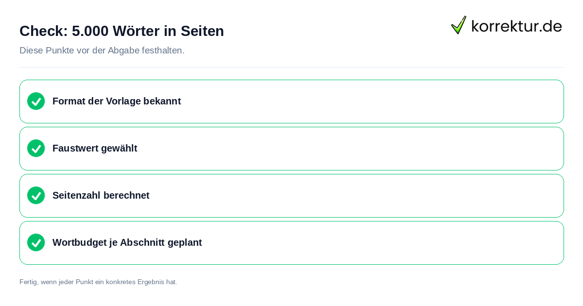 Check: 5.000 Wörter in Seiten 5.000 Wörter in Seiten: Prüfliste mit vier Punkten