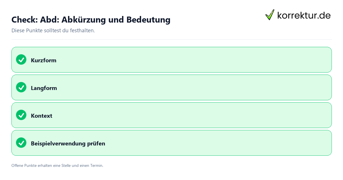 Abd: Abkürzung und Bedeutung mit Checkliste für Unterlagen und nächste Schritte