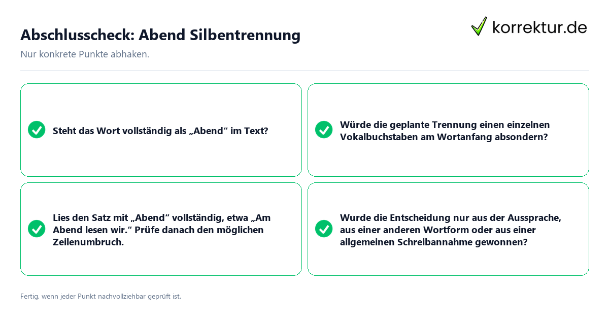 Konkreter Abschlusscheck zu Abend Silbentrennung