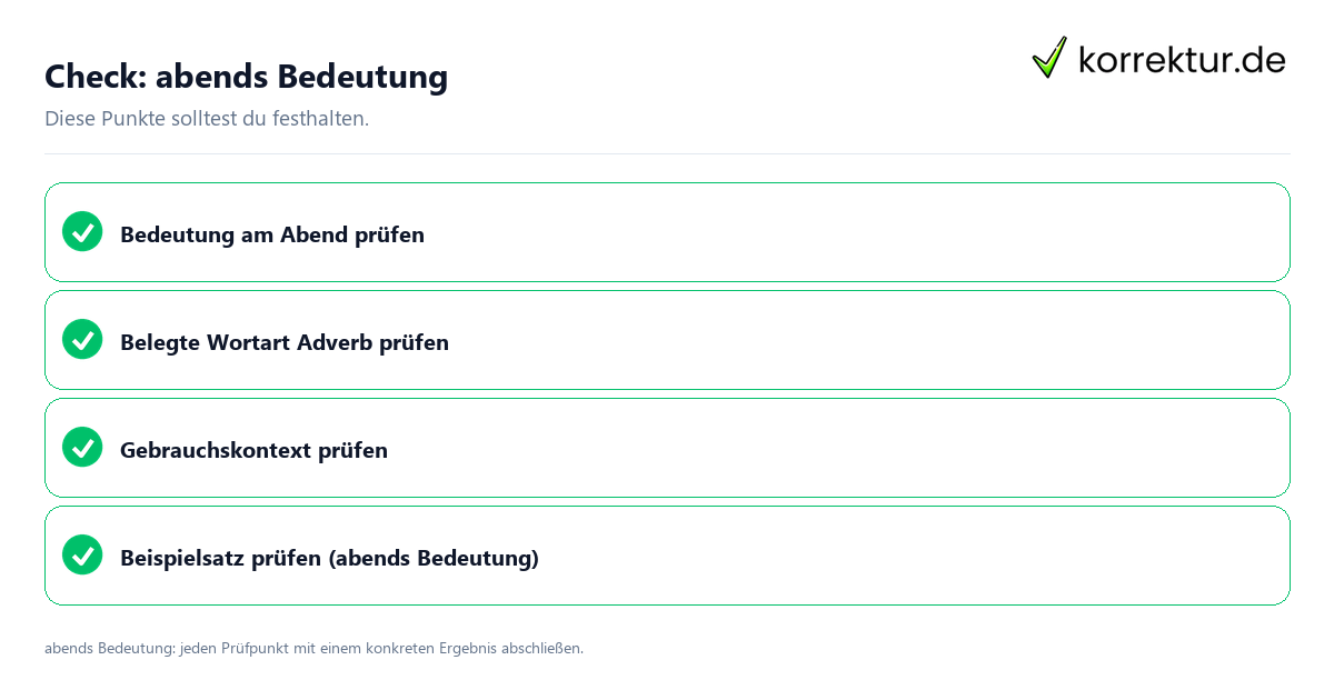 Check: abends Bedeutung Abends Bedeutung mit einer themenspezifischen Checkliste
